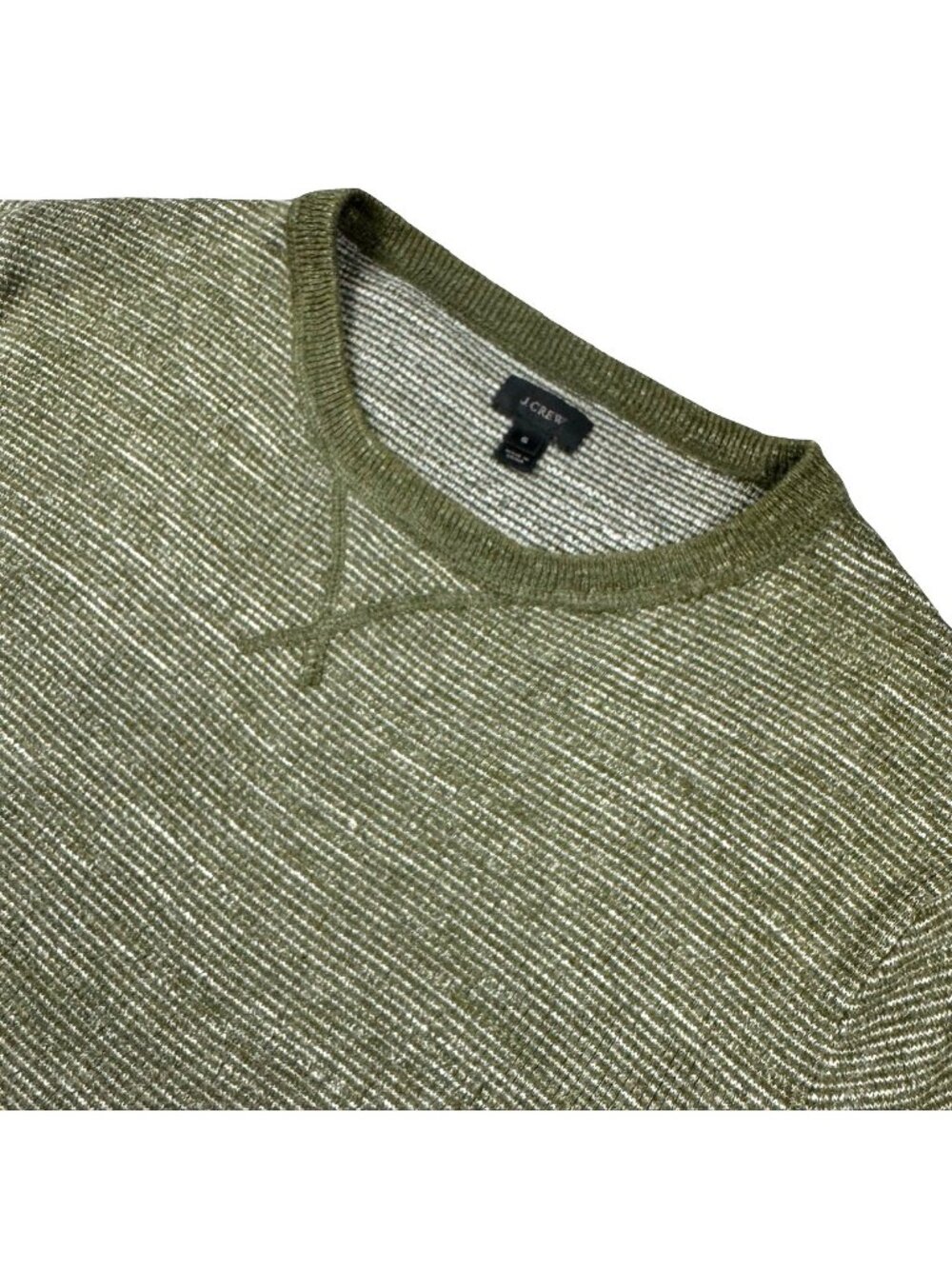 J Crew Men's Cotton L/S Crew Neck Sweater Olive Green/White • Small